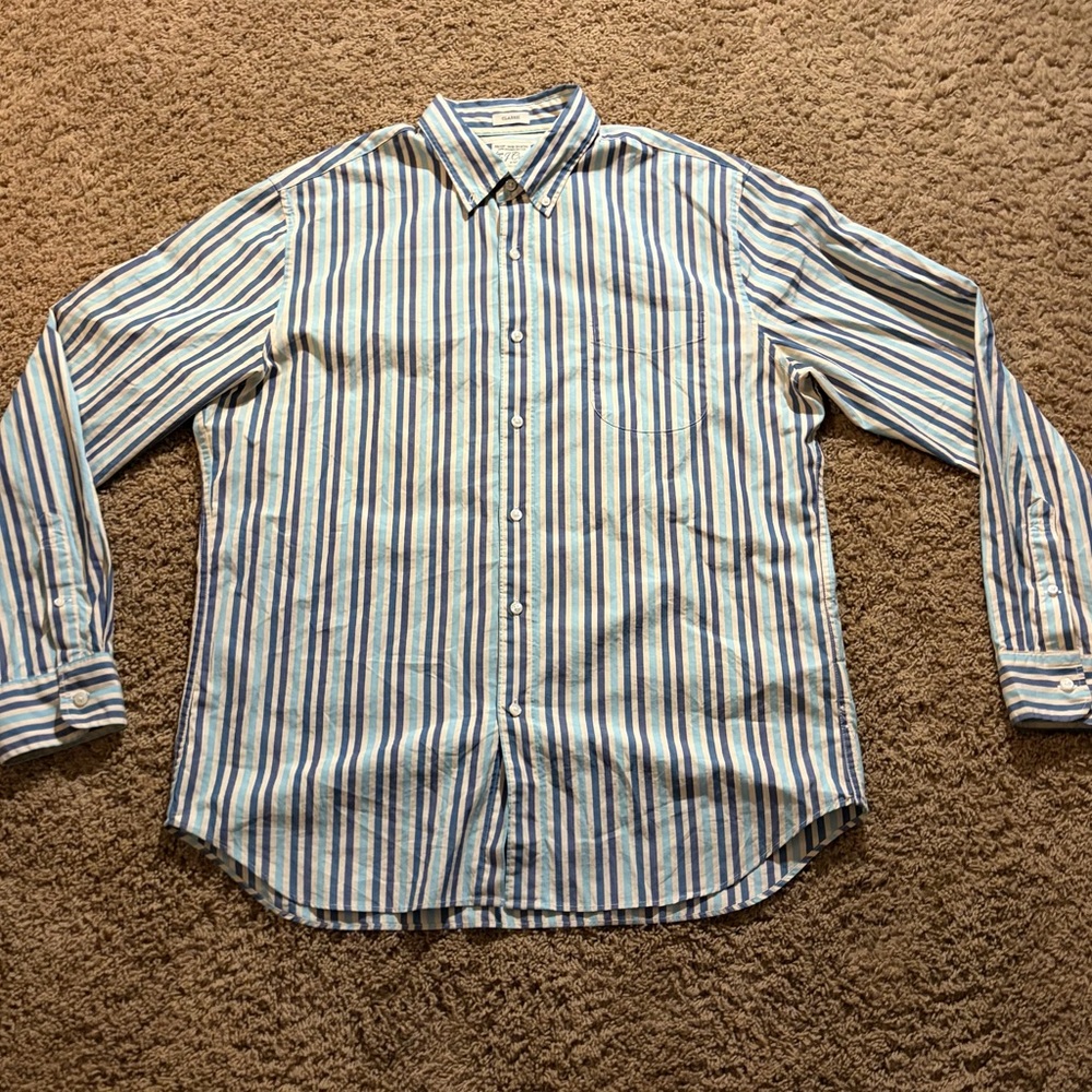 J. Crew Men's Striped Shirt - Blue, White, and Gray